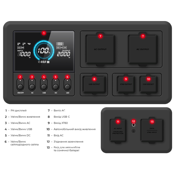 Станция зарядная портативная INTERTOOL WT-7012 (1.8 кВт, 1536 Втг, LiFeP04, беспроводная зарядка, съемный повербанк) WT-7012 фото