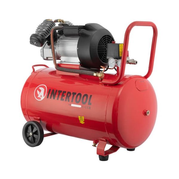 Компресор 100 л, 3 кВт, 220 В, 10 aтм, 420 л/хв., 2 циліндри INTERTOOL PT-0008 PT-0008 фото