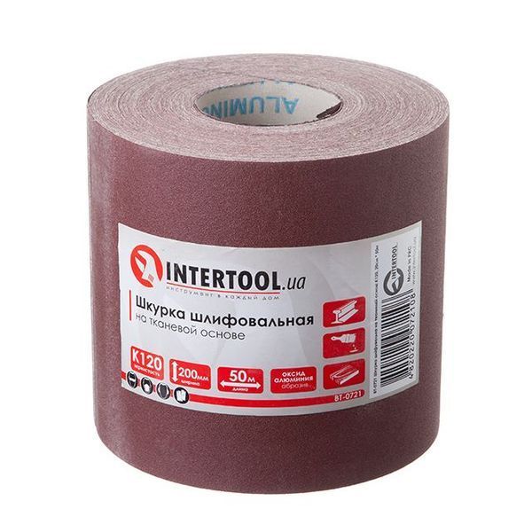 Шкурка шліфувальна на тканинній основі К120, 20cм x 50м INTERTOOL BT-0721 BT-0721 фото