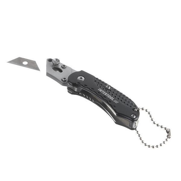 Нож трапецевидный 9 мм мини, складной, SK5, алюминиевая рукоятка INTERTOOL HT-0532 HT-0532 фото