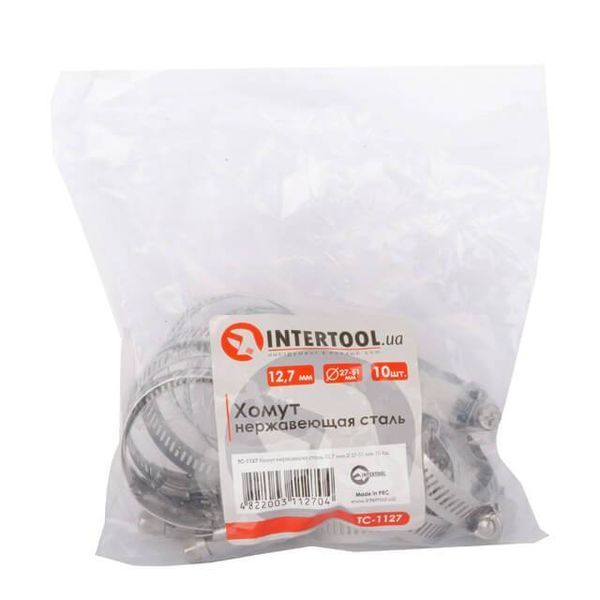 Хомут нержавійна сталь 12,7 мм, D - 27-51 мм INTERTOOL TC-1127 TC-1127 фото