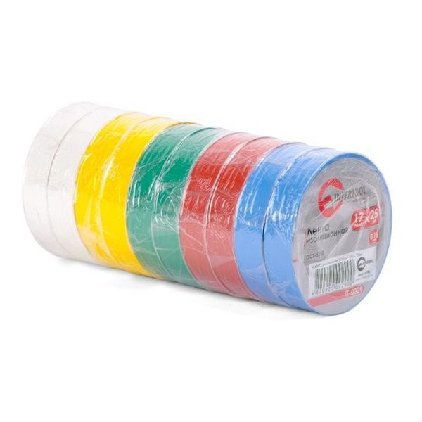 Стрічка ізоляційна, 17 мм * 25 м *&nbsp;0,15 мм, кольорова (уп.&nbsp;10 шт) INTERTOOL IT-0029 IT-0029 фото