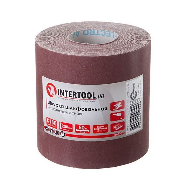 Шкурка шліфувальна на тканинній основі К150, 20cм x 50м INTERTOOL BT-0722 BT-0722 фото