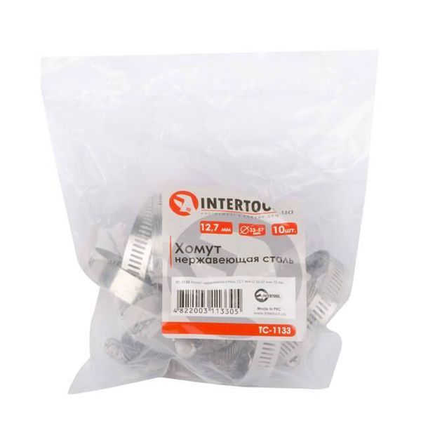 Хомут нержавійна сталь 12,7 мм, D - 33-57 мм INTERTOOL TC-1133 TC-1133 фото