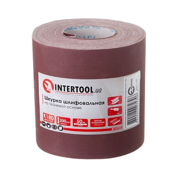 Шкурка шліфувальна на тканинній основі К180, 20cм x 50м INTERTOOL BT-0723 BT-0723 фото