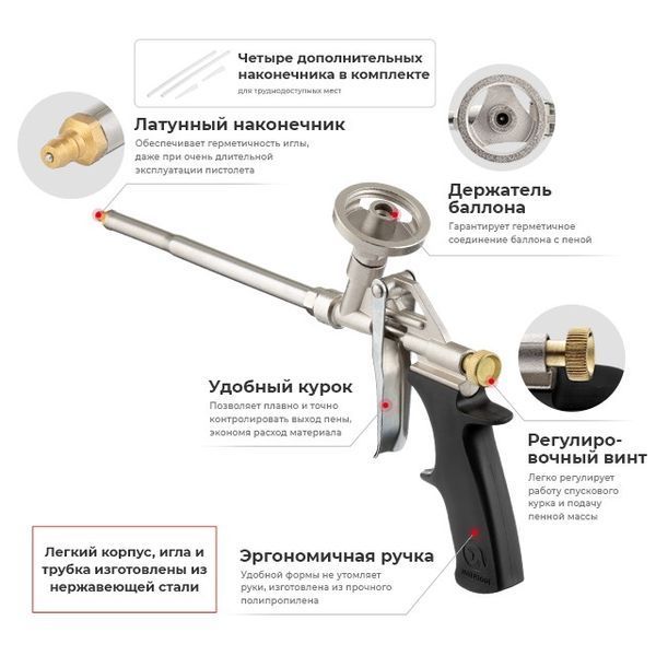 Пистолет для пены + 4 нас. INTERTOOL PT-0603 PT-0603 фото