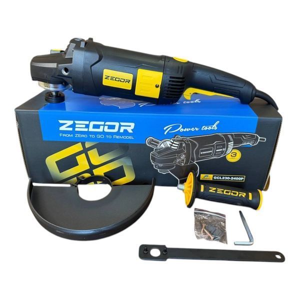 Угловая шлифмашина (болгарка) ZEGOR GCL230-2400P (2400 Вт, диаметр круга 230 мм, 6000 об/мин, плавный пуск, поворотная ручка) GCL230-2400P фото