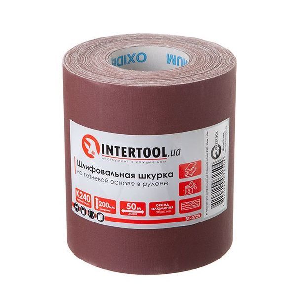 Шкурка шліфувальна на тканинній основі К240, 20cм x 50м INTERTOOL BT-0725 BT-0725 фото