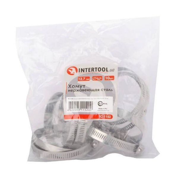 Хомут нержавійна сталь 12,7 мм, D - 52-76 мм INTERTOOL TC-1152 TC-1152 фото