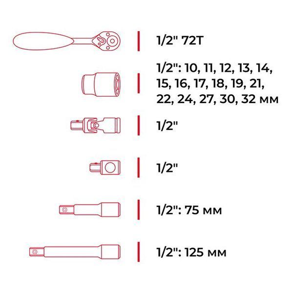 Набор инструментов профессиональный 21ед., 1/2", Cr-V INTERTOOL ET-6021 ET-6021 фото