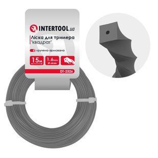 Лiска для тримера "квадрат" кручена армована, 1.6 мм x 15 м INTERTOOL DT-2326 DT-2326 фото