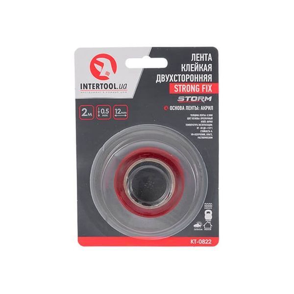 Стрічка клейка двостороння STRONG FIX,&nbsp;12 мм * 2 м * 0,5 мм, прозора, акрил, STORM INTERTOOL KT-0822 KT-0822 фото
