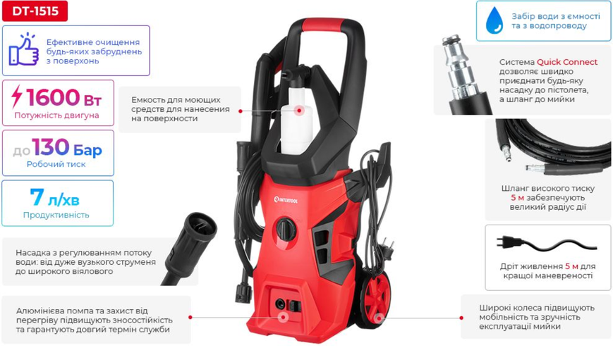 Мойка высокого давления 1600 Вт, 90-130 бар INTERTOOL DT-1515 DT-1515 фото