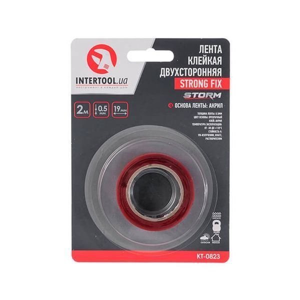 Стрічка клейка двостороння STRONG FIX,&nbsp;19 мм * 2 м * 0,5 мм, прозора, акрил, STORM INTERTOOL KT-0823 KT-0823 фото