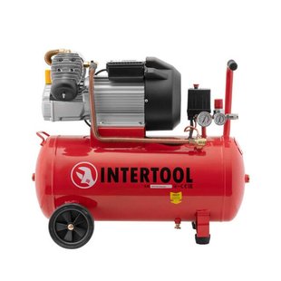 Компрессор 50 л, 3 кВт, 220 В, 10 атм, 420 л/мин, 2 цилиндра. INTERTOOL PT-0007 PT-0007 фото