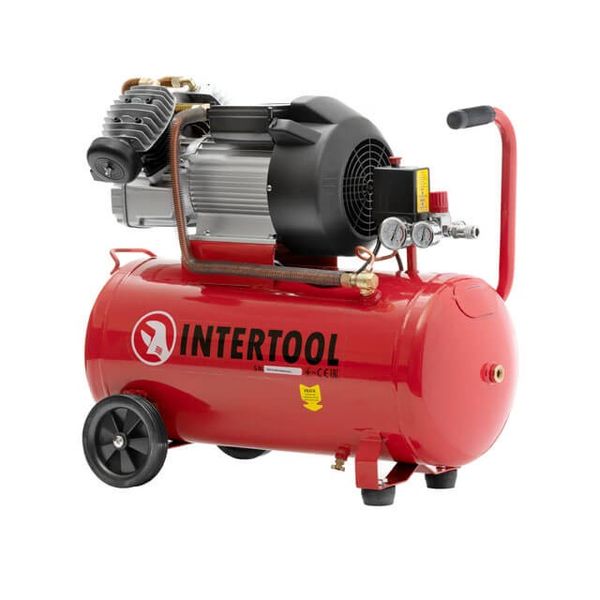 Компрессор 50 л, 3 кВт, 220 В, 10 атм, 420 л/мин, 2 цилиндра. INTERTOOL PT-0007 PT-0007 фото