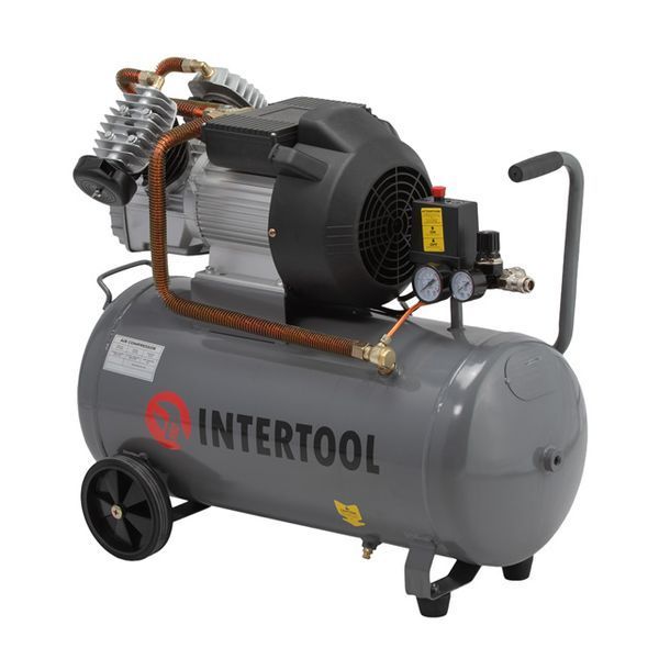 Компресор 50 л, 4 HP, 3 кВт, 220 В, 10 aтм, 420 л/хв., 2 циліндри INTERTOOL PT-0007 PT-0007 фото