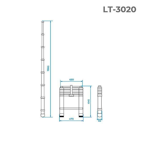 Драбина з алюмінію, телескопічна 6 сход., 1,98&nbsp;м INTERTOOL LT-3020 LT-3020 фото