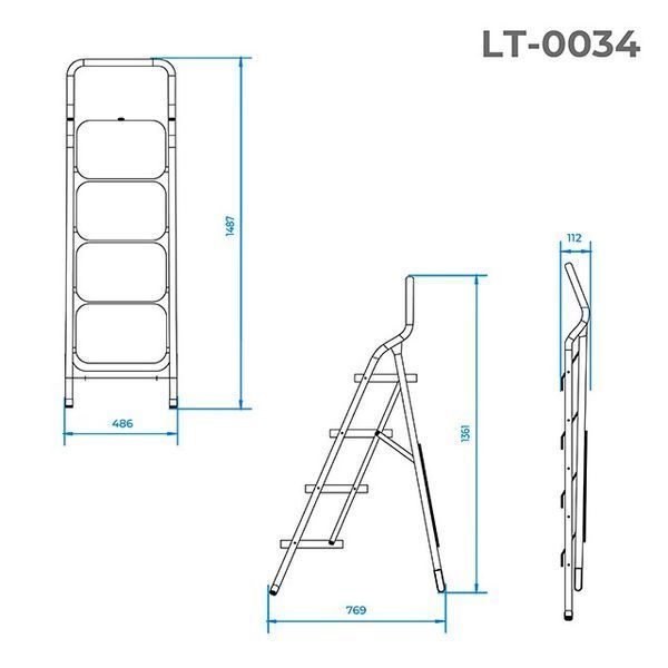 Стремянка 4 ступени 380*260 мм, высота 1361 мм INTERTOOL LT-0034 LT-0034 фото
