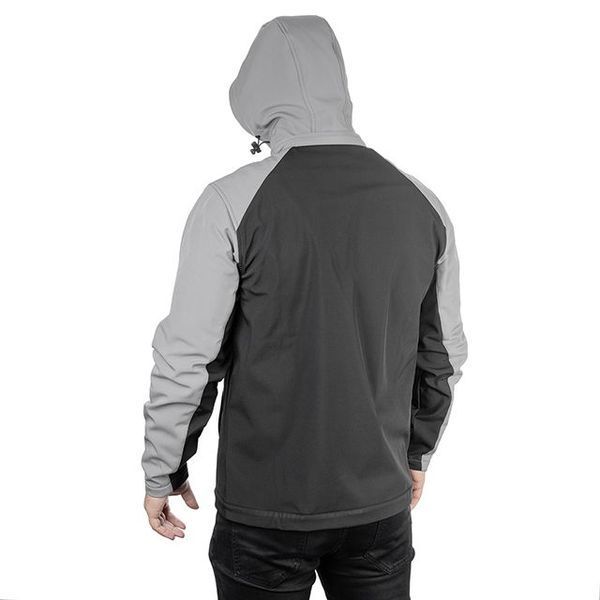 Куртка SOFTSHELL світло сіро-чорна, з капюшоном, тришарова, тканина - стрейч&nbsp;300 GSM 100D, з водо- і вітрозахистом, розмір М INTERTOOL SP-3122 SP-3122 фото