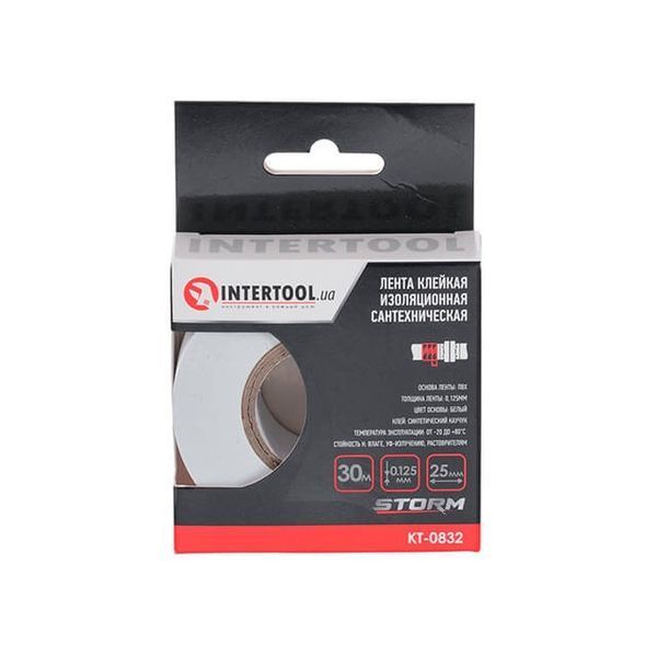 Стрічка клейка ізоляційна сантехнічна, 25 мм * 30 м * 0,125 мм, Storm INTERTOOL KT-0832 KT-0832 фото