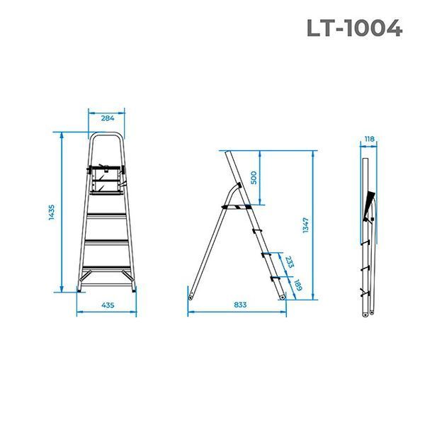 Стрем'янка з алюмінію, 4 сходинки, висота до платформи 850 мм INTERTOOL LT-1004 LT-1004 фото