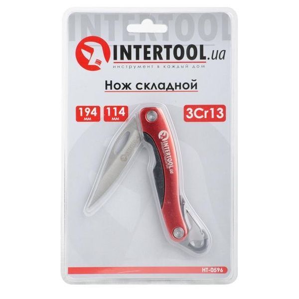 Нож складной 194 мм, ручка с алюминиевыми вставками, карабин INTERTOOL HT-0596 HT-0596 фото