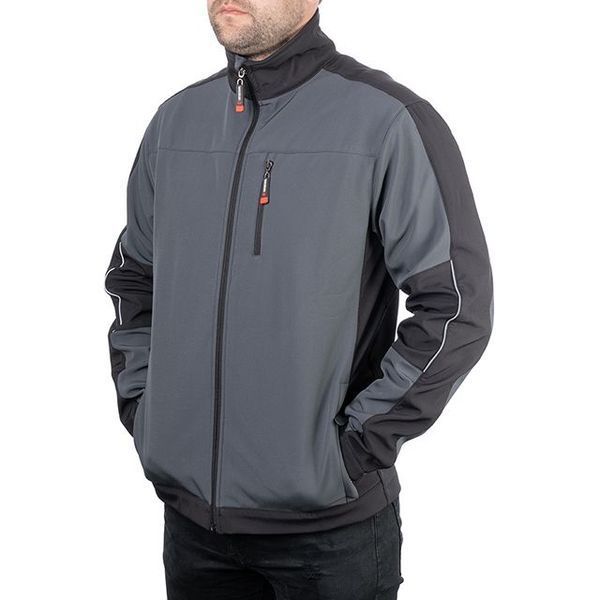 Куртка SOFTSHELL темно серо-черная, трехслойная, ткань стрейч 300 GSM 100D с водо-, ветрозащитой,&nbsp;размер М INTERTOOL SP-3132 SP-3132 фото