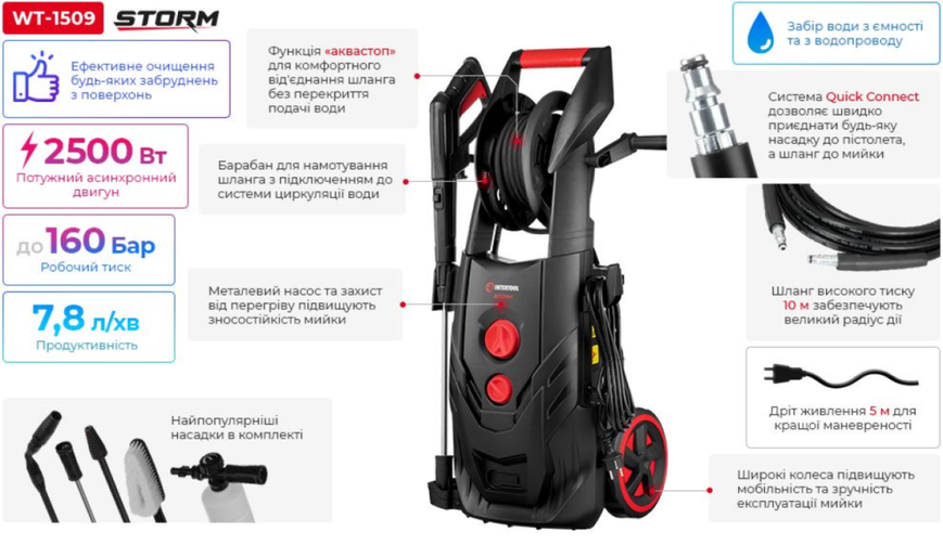 Мойка высокого давления 2500 Вт, 130-195 бар STORM INTERTOOL WT-1509 WT-1509 фото