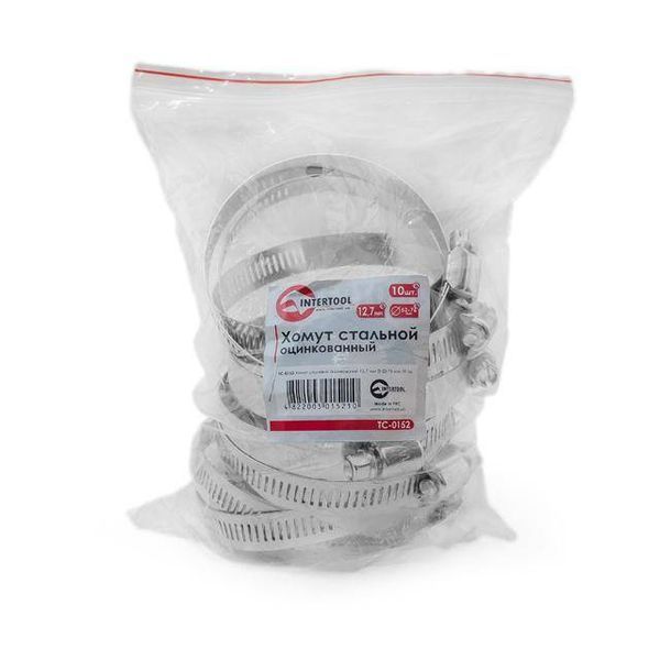 Хомут стальной оцинкованный 12,7 мм, D - 52-76 мм INTERTOOL TC-0152 TC-0152 фото