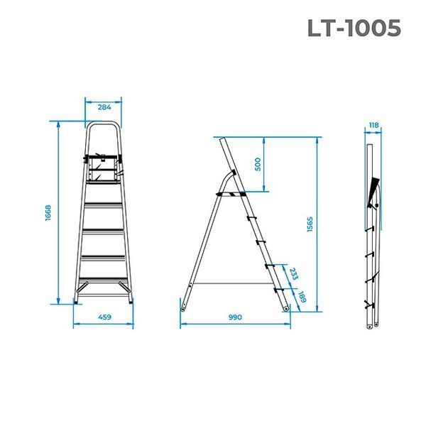 Стрем'янка з алюмінію, 5 сходинок, висота до платформи - 1065 мм INTERTOOL LT-1005 LT-1005 фото