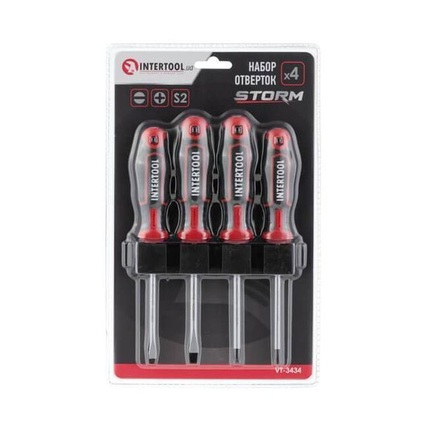 Набор отверток 4 ед (SL5.0*100 мм, SL6.0*100 мм, PH1*100 мм, PH2*100 мм), STORM INTERTOOL VT-3434 VT-3434 фото