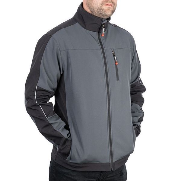 Куртка SOFTSHELL темно сіро-чорна, тришарова, тканина - стрейч 300 GSM 100D,&nbsp;з водо- і&nbsp;вітрозахистом, розмір L INTERTOOL SP-3133 SP-3133 фото