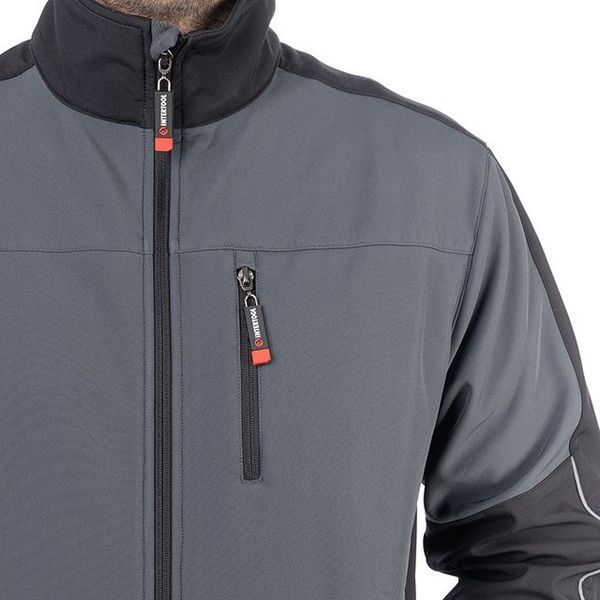 Куртка SOFTSHELL темно сіро-чорна, тришарова, тканина - стрейч 300 GSM 100D,&nbsp;з водо- і&nbsp;вітрозахистом,&nbsp;розмір XL INTERTOOL SP-3134 SP-3134 фото