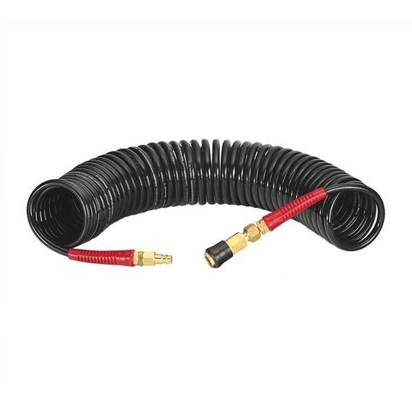 Шланг BLACK M-Flex 6,5*10 мм, 10 м спіральний поліуретановий з поворотним шарніром, латунними швидкороз'ємними з'єднаннями STORM INTERTOOL PT-1793 PT-1793 фото