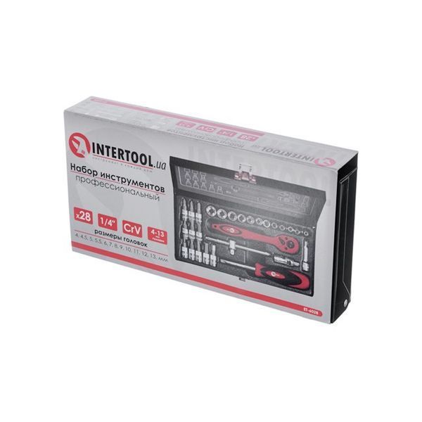 Набір інструментів 1/4", 28 од. (гол. 4-13 мм, біти 11 од.) INTERTOOL ET-6028 ET-6028 фото