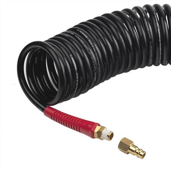 Шланг BLACK M-Flex 6,5*10 мм, 10 м спіральний поліуретановий з поворотним шарніром, латунними швидкороз'ємними з'єднаннями STORM INTERTOOL PT-1793 PT-1793 фото