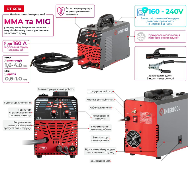 Полуавтомат инверторный MIG/MMA-160A INTERTOOL DT-4010 DT-4010 фото