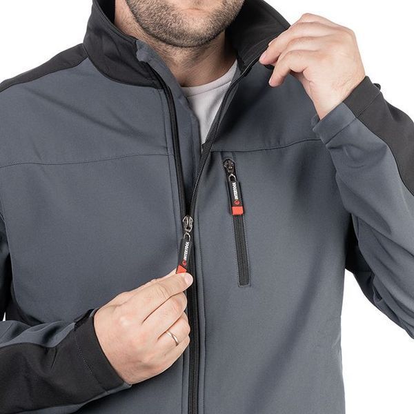 Куртка SOFTSHELL темно сіро-чорна, тришарова, тканина - стрейч 300 GSM 100D, з водо- і&nbsp;вітрозахистом,&nbsp;розмір XXL INTERTOOL SP-3135 SP-3135 фото