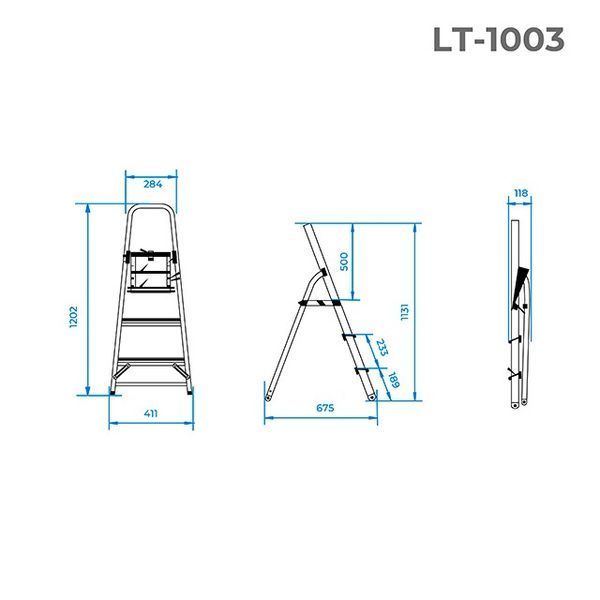 Стрем'янка з алюмінію, 3 сходинки, висота до платформи - 630 мм INTERTOOL LT-1003 LT-1003 фото