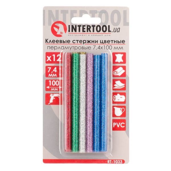 Комплект кольорових перламутрових клейових стрижнів 7,4*100 мм, 12 шт INTERTOOL RT-1033 RT-1033 фото