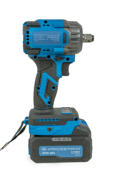 Акумуляторний ударний гайкокрут KRAISSMANN 1103 ASS-BL 20/2 MP (крутний момент 650 Нм, дві АКБ по 4000 мАг, безщітковий двигун, зарядний пристрій, набір головок, перехідники для патрону та біт, кейс) 1103 ASS-BL 20/2 MP фото