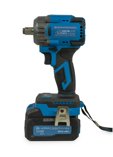 Акумуляторний ударний гайкокрут KRAISSMANN 1103 ASS-BL 20/2 MP (крутний момент 650 Нм, дві АКБ по 4000 мАг, безщітковий двигун, зарядний пристрій, набір головок, перехідники для патрону та біт, кейс) 1103 ASS-BL 20/2 MP фото