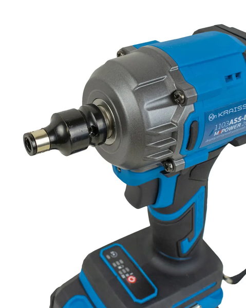 Акумуляторний ударний гайкокрут KRAISSMANN 1103 ASS-BL 20/2 MP (крутний момент 650 Нм, дві АКБ по 4000 мАг, безщітковий двигун, зарядний пристрій, набір головок, перехідники для патрону та біт, кейс) 1103 ASS-BL 20/2 MP фото