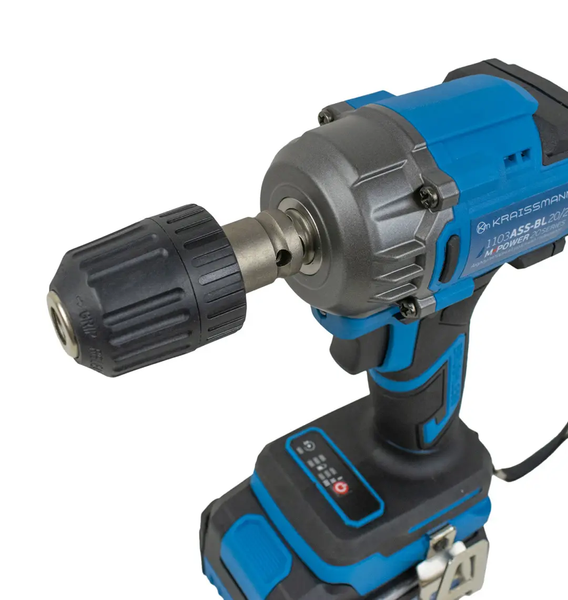 Акумуляторний ударний гайкокрут KRAISSMANN 1103 ASS-BL 20/2 MP (крутний момент 650 Нм, дві АКБ по 4000 мАг, безщітковий двигун, зарядний пристрій, набір головок, перехідники для патрону та біт, кейс) 1103 ASS-BL 20/2 MP фото