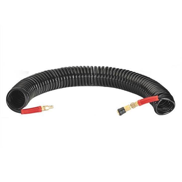 Шланг BLACK M-Flex 8*12 мм, 15 м спіральний поліуретановий з поворотним шарніром, латунними швидкороз'ємними з'єднаннями STORM INTERTOOL PT-1797 PT-1797 фото