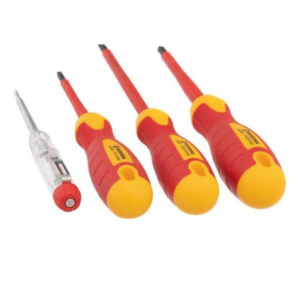 Набір ізольованих викруток з викруткою-індикатором, 4 од. VDE (SL1.0 * 5.5 * 125 мм, PH1 * 80 мм, PH2 * 100 мм, викрутка індикатор), STORM INTERTOOL VT-3604 VT-3604 фото
