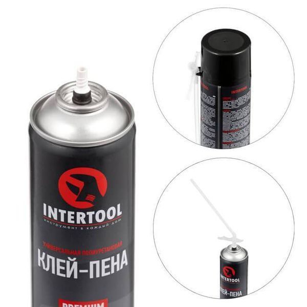 Клей-піна монтажна, всесезонна, 750 мл / 1000 г, 14+ м2, трубка INTERTOOL FS-2010 FS-2010 фото