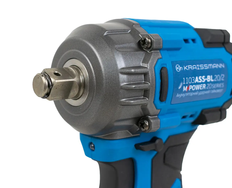 Акумуляторний ударний гайкокрут KRAISSMANN 1103 ASS-BL 20/2 MP (крутний момент 650 Нм, дві АКБ по 4000 мАг, безщітковий двигун, зарядний пристрій, набір головок, перехідники для патрону та біт, кейс) 1103 ASS-BL 20/2 MP фото