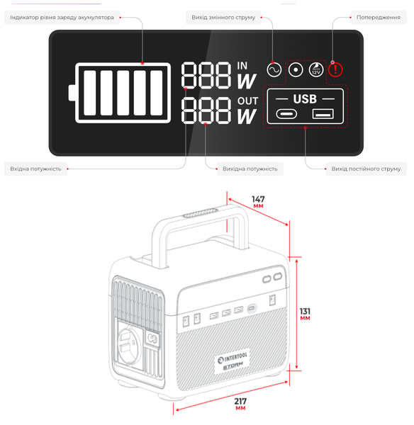Станция зарядная портативная INTERTOOL WT-7000 (0.3 кВт, 230.4 Втг, LiFeP04) WT-7000 фото